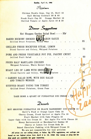 Hot Shoppes menu Easter 1946 01
