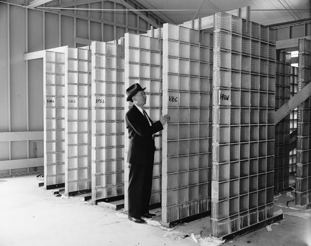 Testing glass building blocks 20 June 1938 24756u