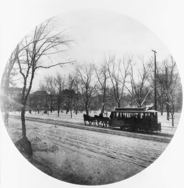 Horse-drawn trolley in the snow 1889 3a46635u