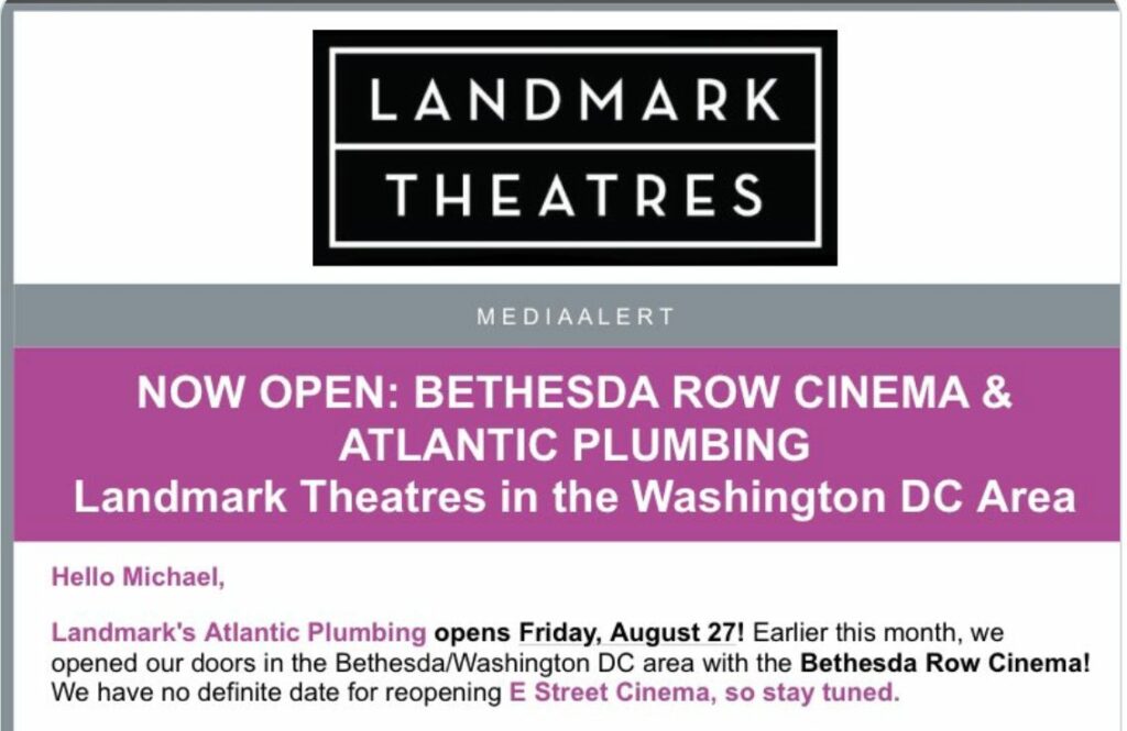 Landmark's Bethesda Row Cinema could reopen next month
